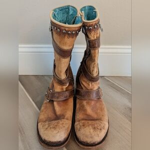 Corral Vintage Biker Style Brown Leather Boots